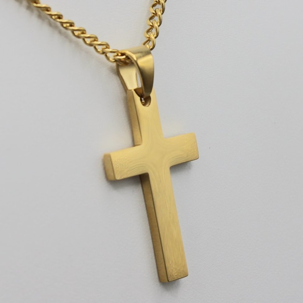 Small cross religious pendant necklace steel